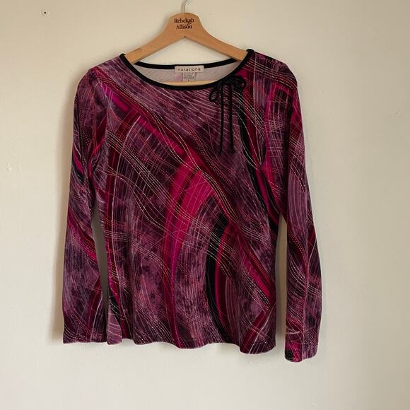 VTG Y2K Pink Metallic Velvet Long Sleeve Bow Neckline SZ SMALL Clueless 90s EUC - Picture 4 of 10